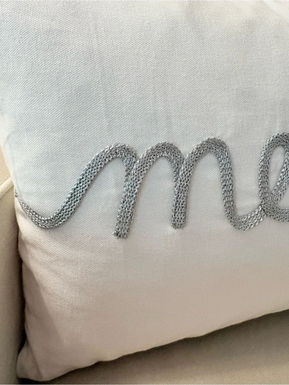 Merry Embroidered Holiday Lumbar Pillow - White
